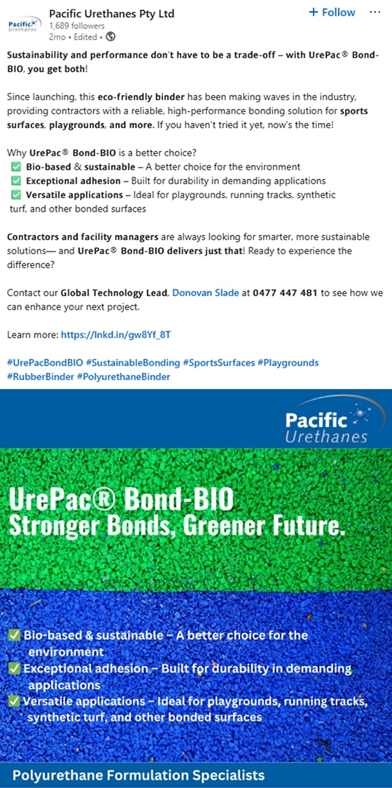 Pacific Urethanes Pty Ltd Linkedin post